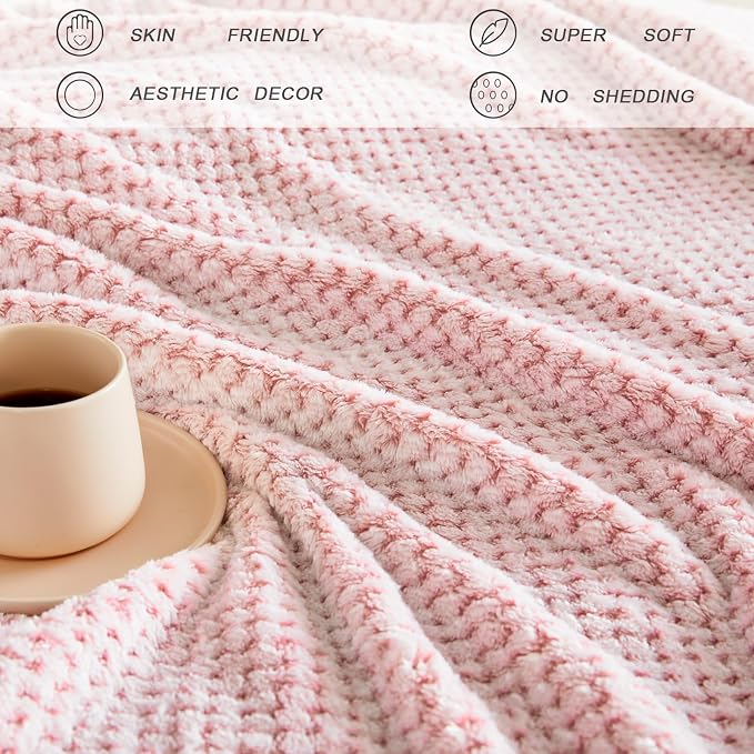 Exclusivo Mezcla Soft Waffle Fleece Bed Blanket Queen Size, Heather Pink | Lightweight Plush Blanket for Bed, Bedroom, Cozy Flannel with Waffle Texture, Stylish Home Decor, All Season, 90x90 Inches
