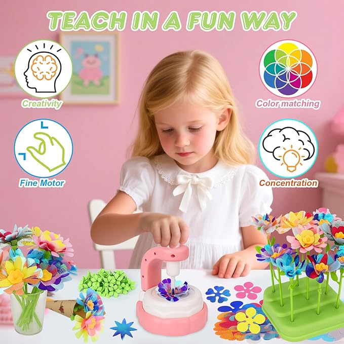 Vodolo DIY Fabric Flower Bouquets Toys for Girls Ages 4-8,Flower Making Kit Thanksgiving Christmas Arts and Crafts Kits for Kids 4-6,Toddler 4 5 6 7 8+ Year Old Girl Christmas Gifts Ideas Trendy 2025