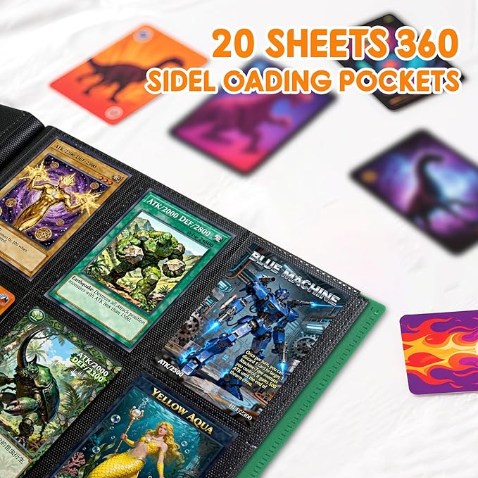 Trading Card Binder 9 Pocket, 360 Card Waterproof Folder with Side Loading Sleeves, Sturdy Card Collection Album for MTG, TCG, Game Cards & Sports Cards, Dark Green
