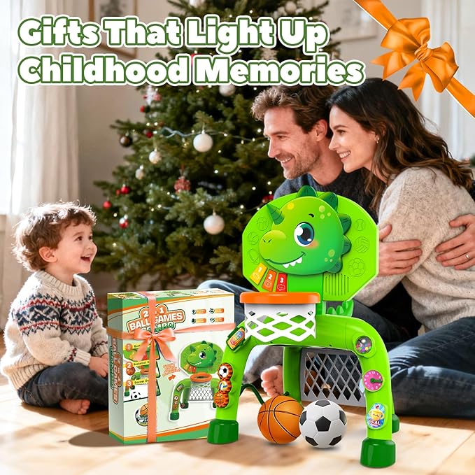 Toddler Basketball Hoop & Soccer Goal, Toys for 1 2 3 Year Old Boys, Kids Sports Toy with Light Sound Music, Toys for Baby 12-16-18 Months, Christmas Birthday Gifts for Ages 1-3