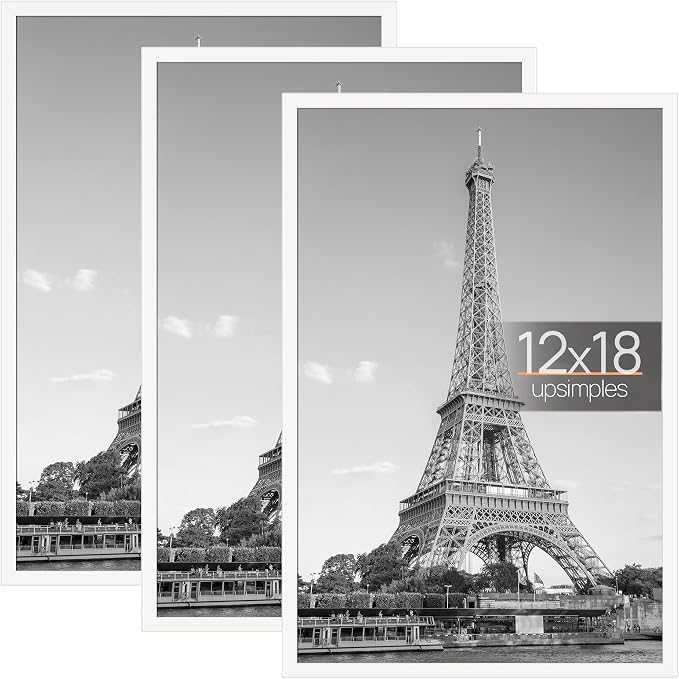 upsimples 12x18 Poster Frame, Easy Slide-In Assembly, White, 3 Pack | Gallery Wall 12 x 18 Picture Frames Set for Family, Wedding, Christmas, Easy to Change Photos