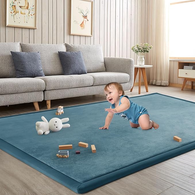 Baby Play Mat for Floor Nursery Rug Muscle Mat Area Rug Playroom Rug 59"x71" Playpen Mat Elastic Foam 1.3" Thick Crawling Mat for Babies,Toddlers, Infants, Kids,Indigo