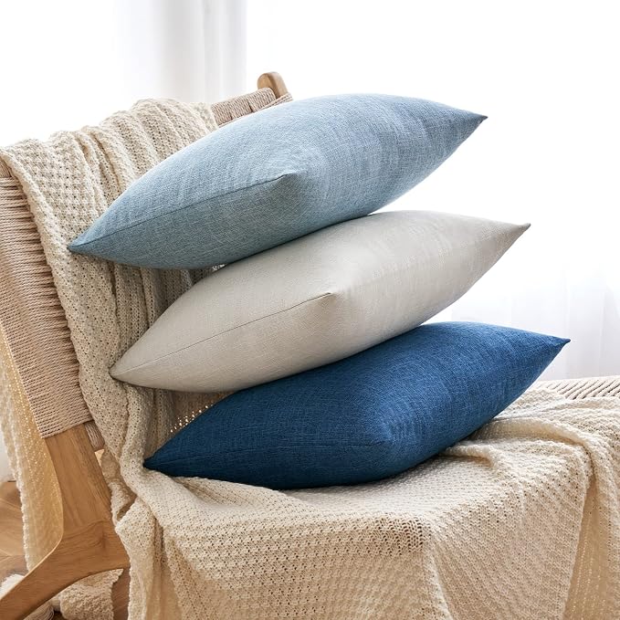 MIULEE Pack of 2 Linen Textured Pillow Covers, 16x16 Inch Light Blue | Decorative Burlap Pillowcases, Coastal Boho Farmhouse Accent Home Decor for Sofa Couch Bedroom Living Room