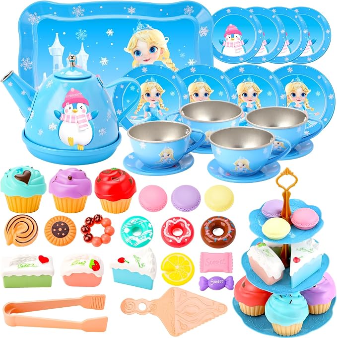 INNOCHEER Tea Party Set for Little Girls Toys, Toys for Kids, Tea Sets for Toddlers 3-5, Pretend Play Kitchen Toy, Birthday Christmas Princess Gifts Toys for 3 4 5 6 7 + Year Old Girls