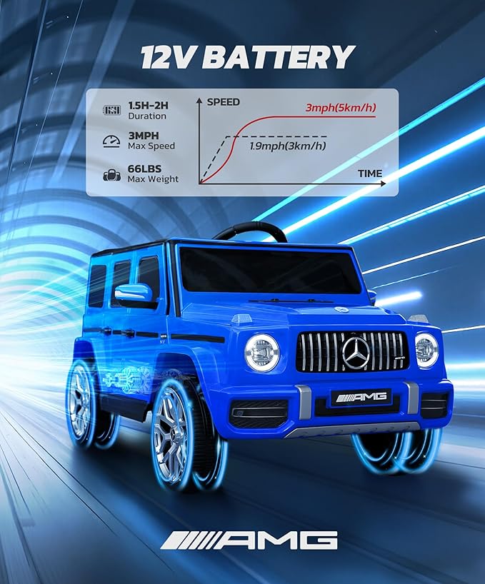 ELEMARA Licensed Mercedes-Benz AMG G63 Ride on Toys,All-Terrain Kids Car with 2.4G Remote Control,Battery Powered Electric Ride On Vehicle w/Bluetooth,Dual Mode of Flashing Light/LED Light,Music,Blue