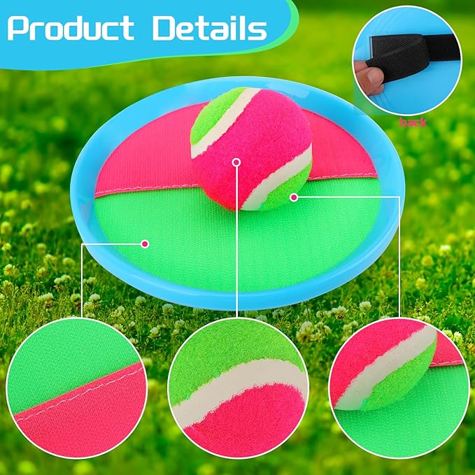 Toss and Catch Game Ball Set, 4 Rackets and 4 Balls, Outdoor Play Set, Games for Kids, Outdoor Toys, Beach Toys, Games, Catch Games and Beach Play Toy，Sets for Kids/Adults/Families