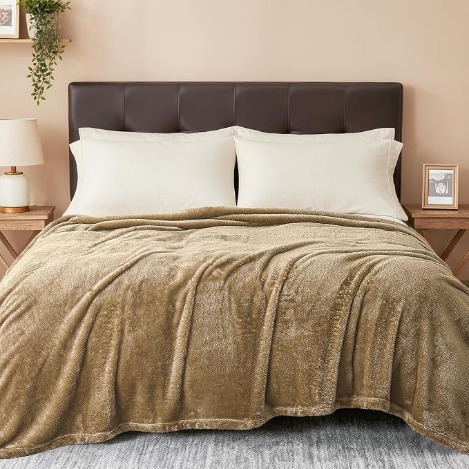 Exclusivo Mezcla Fuzzy Plush Fleece Bed Blanket Queen Size, Brown | 90x90 Inches, Super Soft and Cozy Bed Blanket, Fluffy Decorative Bedding for Livingroom, Bedroom, All Season