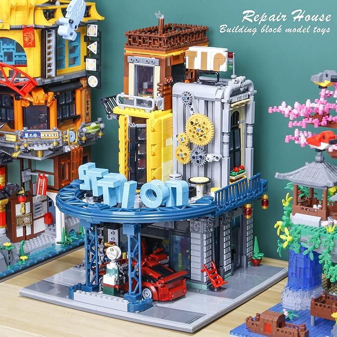 1859PCS City Serving Station Mini Building Blocks Toys not Compatible with Lego citys Size,Creative Street and Cars View Architecture Building Sets,Perfect Choice for 14+ Boys, Girls or Adults