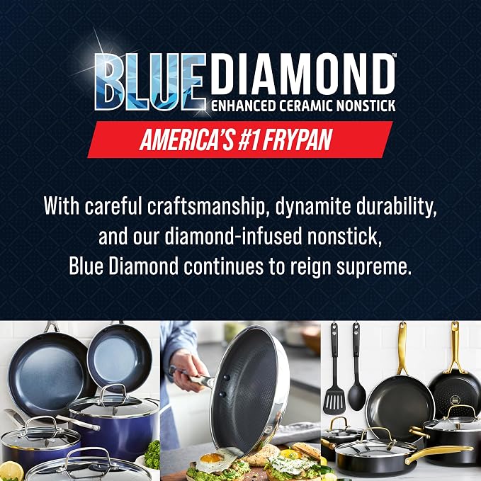 Blue Diamond Hybrid 8" Stainless Steel Nonstick Frying Pan | PFAS-Free Ceramic Nonstick Skillet, Diamond Bond Powerful Searing, Induction & All Cooktop Ready, Dishwasher and Oven Safe