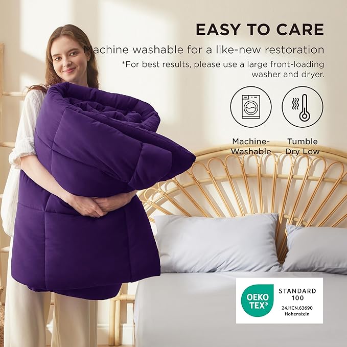 Bedsure Comforter Duvet Insert - Quilted Comforters Full Size, All Season Duvet, GentleSoft Down Alternative Bedding Blanket, with 8 Tabs, Gifts for Women/Men, Purple, Full 86 x 82 Inches