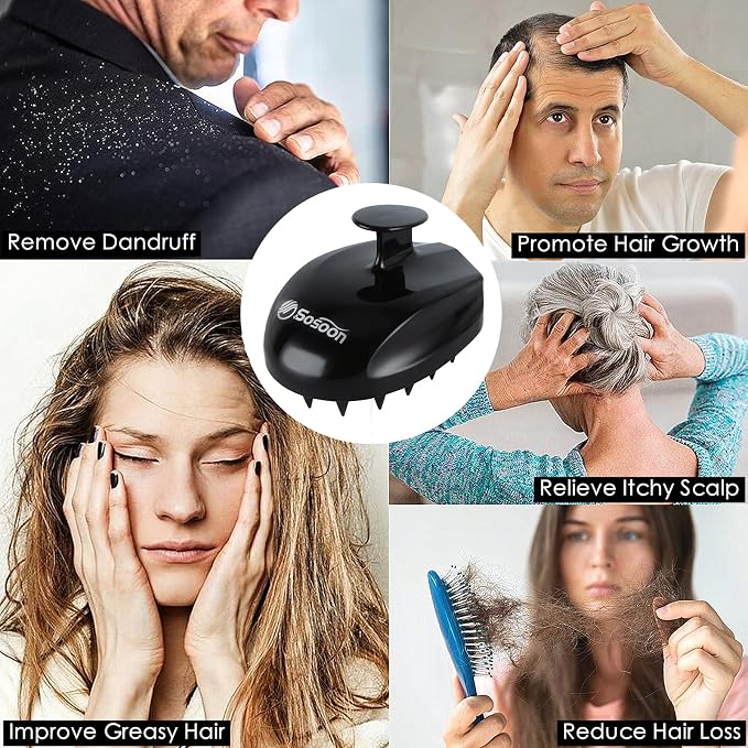 Sosoon Scalp Massager Shampoo Brush, Hair Scalp Scrubber Shower Hair Brush Head Massager for Stress Relax Hair Growth, Dandruff Brush Scalp Exfoliator for Women Men Kids Pets, Black