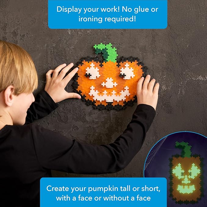 PLUS PLUS Puzzle by Number, 250 Piece Mini Interlocking Hashtag Color Blocks, 3D Pixel Art Kit for Kids - Jack-o'-Lantern
