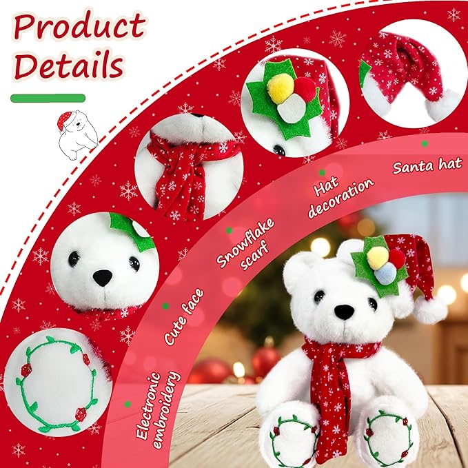 Christmas Teddy Bear Stuffed Animal 2025 Polar Bear Stuffed Animal Christmas Plush Toys Gifts for Kids Adult Birthday Holiday Indoor or Outdoor Home Party Decorations