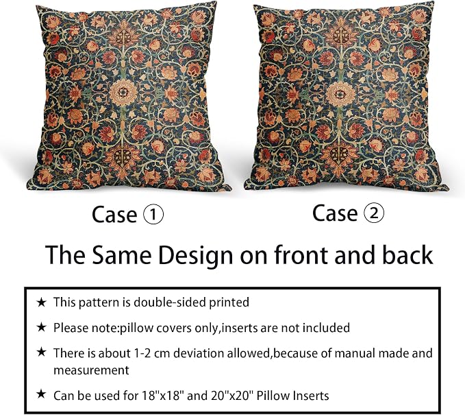 Vintage Floral Pillow Covers 20X20 Inch Set of 2 Burnt Orange Flowers Botanical Decorative Square Pillow Cases Navy Blue Art Cushion Case Farmhouse Home Decor for Sofa Couch Bedroom Outdoor