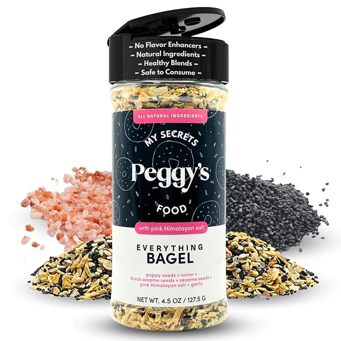 My Secrets Peggy's Food Everything Bagel Seasoning - Premium Blend with Pink Himalayan Salt, Poppy Seeds & Garlic - Crunchy Topping for Avocado Toast, Eggs, and Salads - All Natural & Non-GMO - 4.5 oz