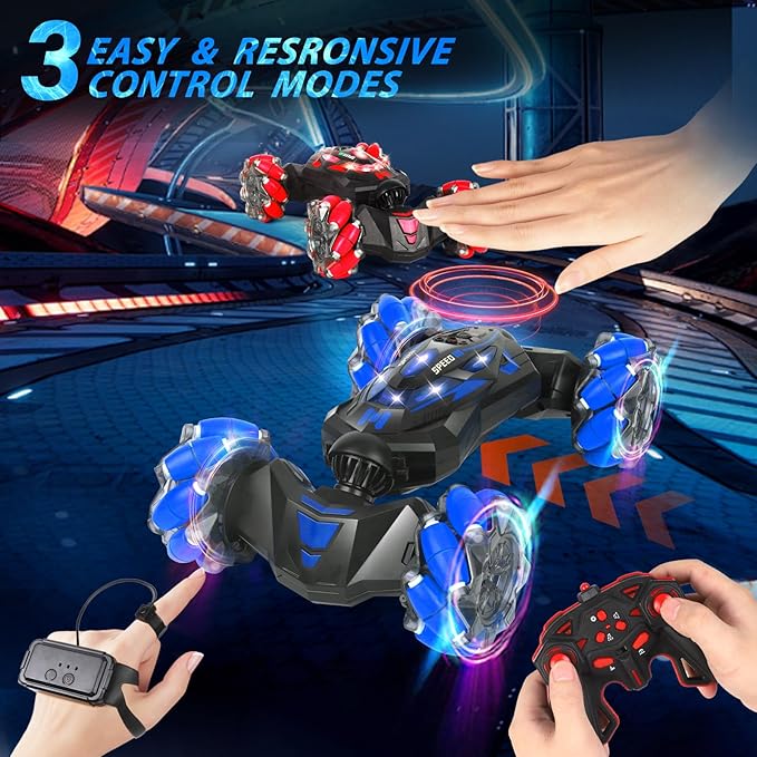 RC Stunt Car, 2.4 GHz 4WD Remote Control Gesture Sensor Toy Cars, Double Sided Rotating Off Road Vehicle 360° Flips with Lights Music, Drift rc car for Boys and Girls 5-13 Birthday