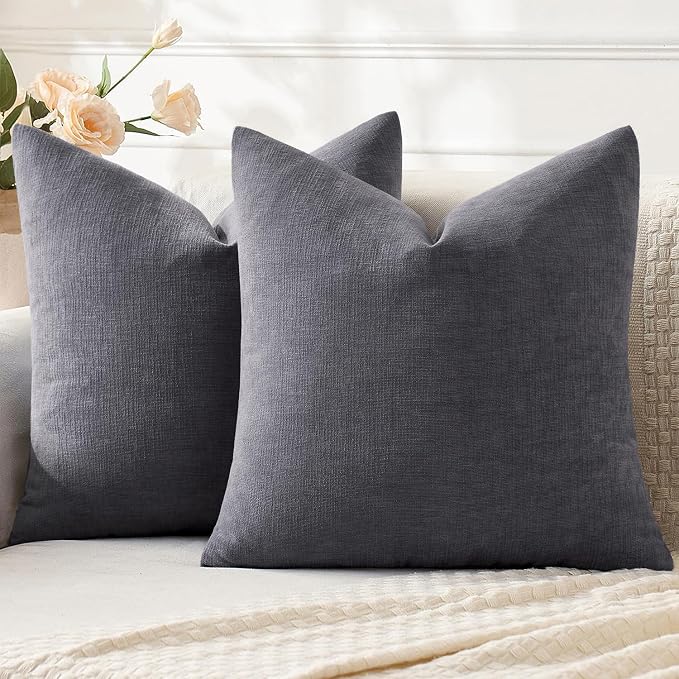 MIULEE Grey Chenille Couch Throw Pillow Covers, 20x20 | Set of 2, Soft Farmhouse Modern Home Decor, Decorative Pillowcases for Sofa Living Room Bed
