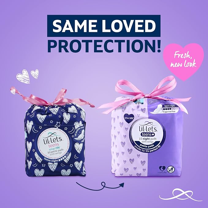 Lil-Lets Teens Night Pads with Wings - 50 Count Period Pads - Thin, Super Absorbent Sanitary Napkins, Soft & Breathable, Fragrance Free - First Periods, Heavy Flow Nights *Packaging May Vary*