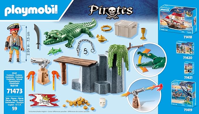 PLAYMOBIL Starter Pack 71473 Pirate with Alligator from 4 Years, Einheitsgröße
