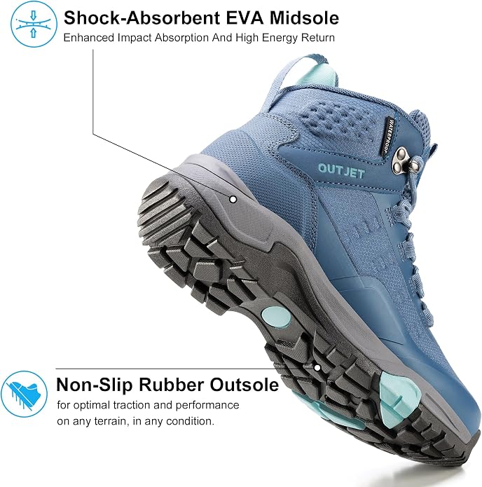 Women's Waterproof Hiking Boots Lightweight Comfortable Non-Slip Outdoor Walking Trekking Trails Boot