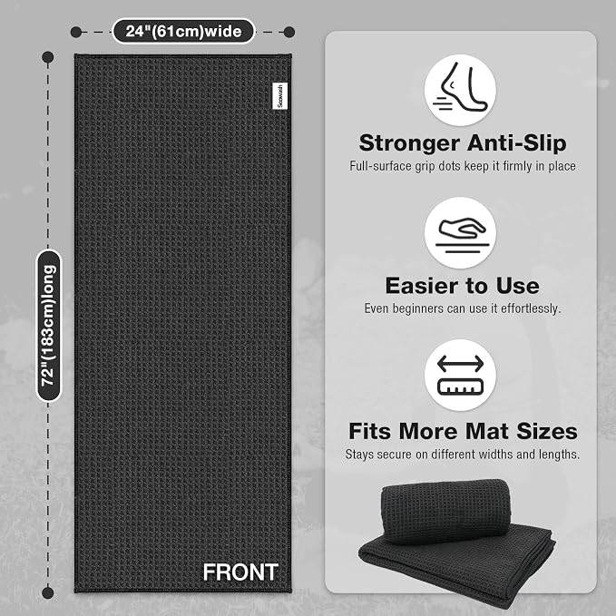 Hot Yoga Towel 2 Pack Yoga Mat Towels Microfiber Yoga Towels for Hot Yoga Non Slip Absorbent Anti-Slip Cover Hot Pilates Exercise Fitness 24 inch X 72 inch Black