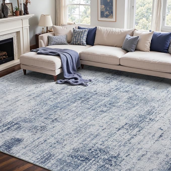5x7 Ft Area Rugs for Living Room, Soft Non-Slip Washable Rugs Modern Abstract Pattern Carpet for Bedroom Indoor Floor Nursery Home Decor (Blue)