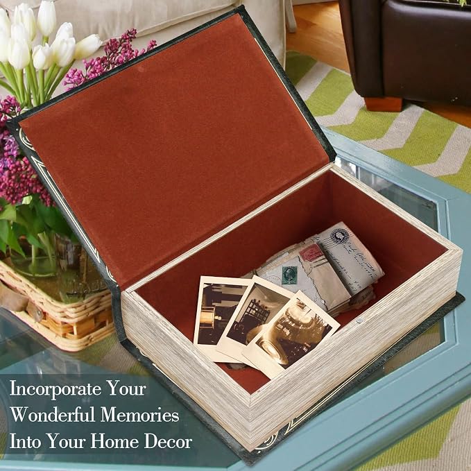 Fake Book Box Decorative Storage Box Faux Wood | Book Box with Magnetic Cover for Storage Jewelry,Photos, Greeting Cards,Remotes,Literary Work Pattern M Size Box