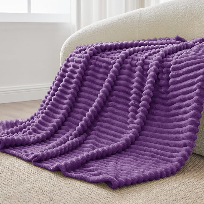 BEDELITE Striped Fleece Throw Blanket, Purple, 50"x60" | 300GSM Microfiber Fleece, Soft Cozy, Lightweight Warm, Double-Sided Plush, Machine Washable, Gift, Room Decor, for Couch Sofa