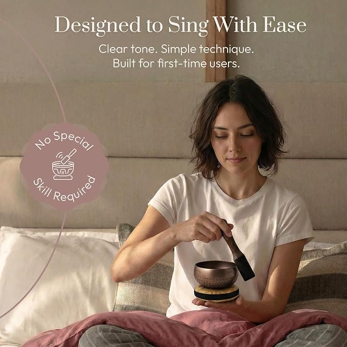 Silent Mind Tibetan Singing Bowl Set – Easy to Play & Beginner Friendly Meditation Bowl with Cushion, Mallet & Case | Stress Relief & Mindfulness | Gift-Ready