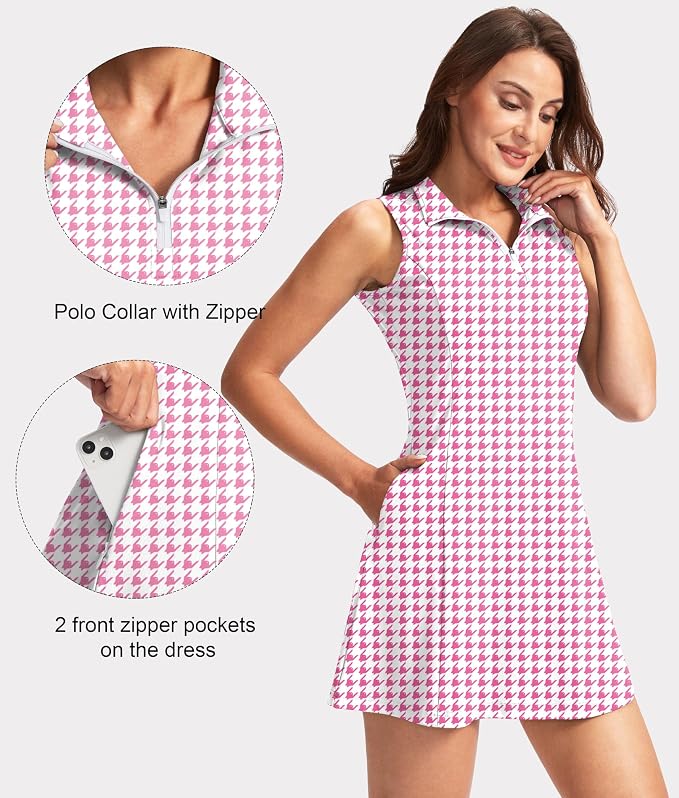 Viodia Women's Tennis Golf Dress with Shorts | Active, Exercise, Workout, Sports, Athletic, Dresses for Women, with Zipper Pockets