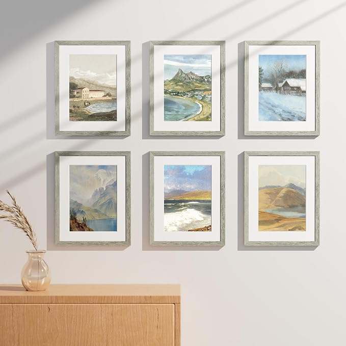 Vittanly 11x14 Picture Frames Set of 9 for Wall Mounting, Grey | Display Pictures 8x10 with Mat or 11x14 without Mat, Engineered Wood with Shatter Resistant Plexiglass, Gallery Photo Frames