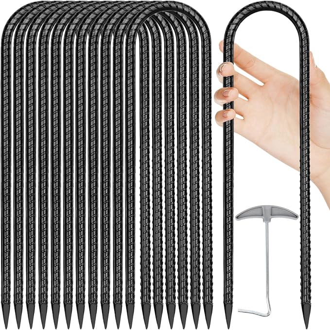 Trampoline Stakes Anchors High Wind 12''Ground Anchor Tent Stakes Heavy Duty, U Rebar Stakes Trampoline Accessories