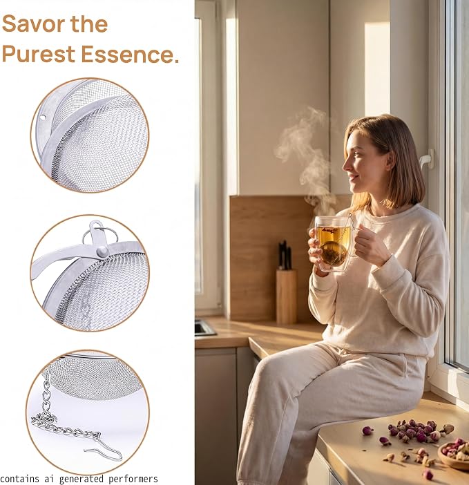 8Pcs Tea Infuser for Loose Leaf Tea, 304 Stainless Steel Tea Ball with Extra-Fine Mesh, Reusable Tea Strainer for Mug & Teapot, Tea Diffuser for Herbal Tea & Spices