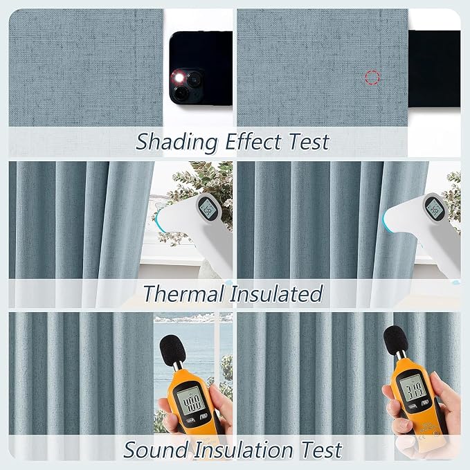 Guken Blue 100% Blackout Curtains 94 Inch Length 2 Panels Set for Living Room Bedroom Back Tab Thermal Insulated Black Out Linen Drapes Room Darkening Window Curtains 94 Inches Long