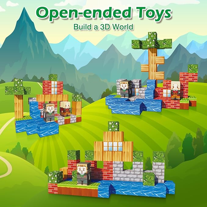 68pcs Magnetic Building Blocks Tiles for Kids Ages 4-8-12，Magnetic Building Tiles Blocks Constructions Toys Birthday Gifts for Kids Boys Girls Ages 8-12