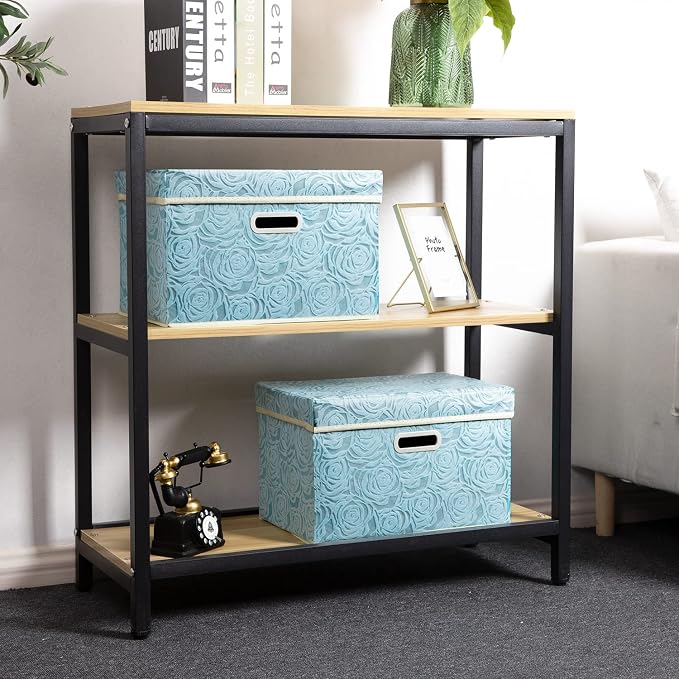 Collapsible Storage Cubes with Lids Fabric Decorative Storage Bins Boxes Organizer Containers Baskets with Cover Handles for Bedroom Closet Living Room 14.9x9.8x9.8 Inch 3 Pack