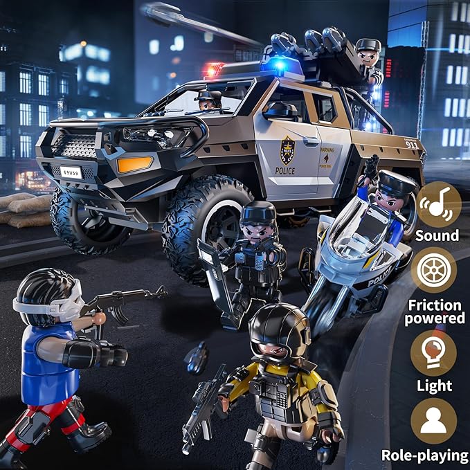 Police Car Toys for Boys 3-5, Play Vehicles for Boys Girls Ages 3-12 with Light and Sound, Role Playing Police Truck Toys, Toddler Truck Gifts for Kids Ages 4-8