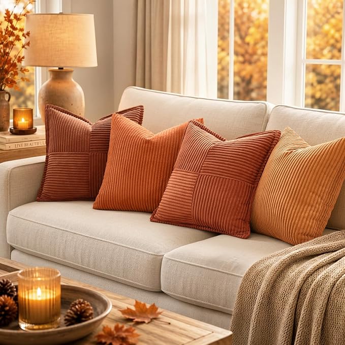 MIULEE Fall Burnt Orange Decorative Lumbar Throw Pillow Covers for Couch 12x20 in