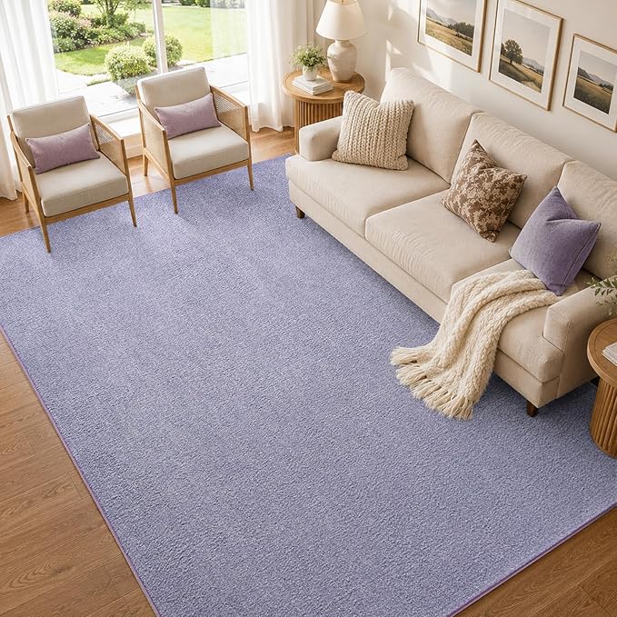 FinRèc 5x7 Washable Area Rugs for Bedroom Living Room, Low Pile Thin Ultra Soft Shag Rug, Non-Slip Carpet Indoor for Home Decor (Purple/White)