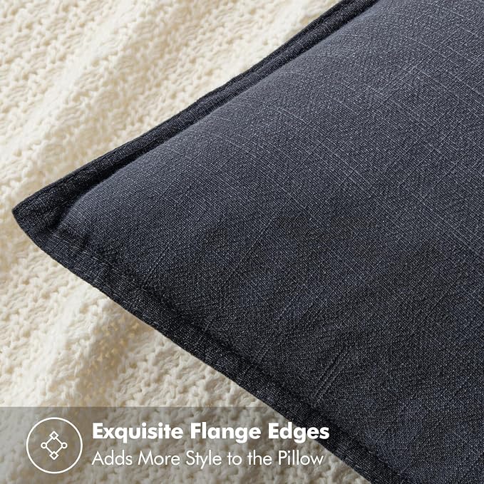 MIULEE Decorative Linen Pillow Covers 18x18 Inch Dark Gray | Boho Farmhouse Neutral Couch Throw Pillows for Bed, Pack of 2 Accent Modern Pillowcases, Sofa Livingroom Home Decor