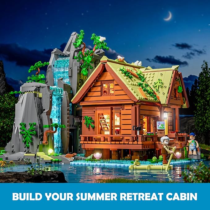 Waterfall-Cabin Lighting Building-Bricks Set - 2539 Pcs Retro Waterfall House Collection LED Light Set for Adults and Retro House Architecture Building Collectors