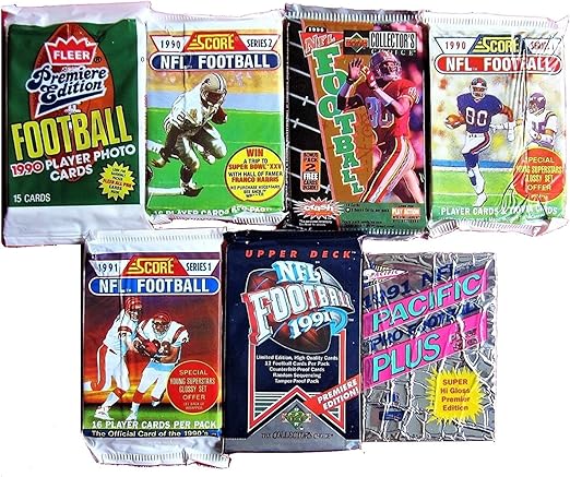 DREAM LOT OF OLD UNOPENED FOOTBALL CARDS IN PACKS 60 Cards in Packs from the Late 80s and Early 90s