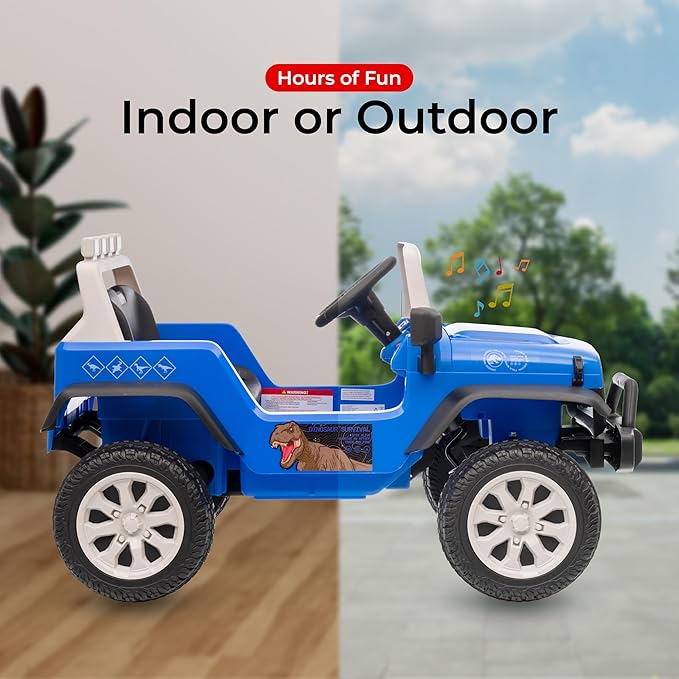 Jurassic - 12V Kids Ride On with Rechargeable Battery, LED Headlights, Press-Button Start, Durable Wheels, Forward & Reverse Drive, Contoured Seat