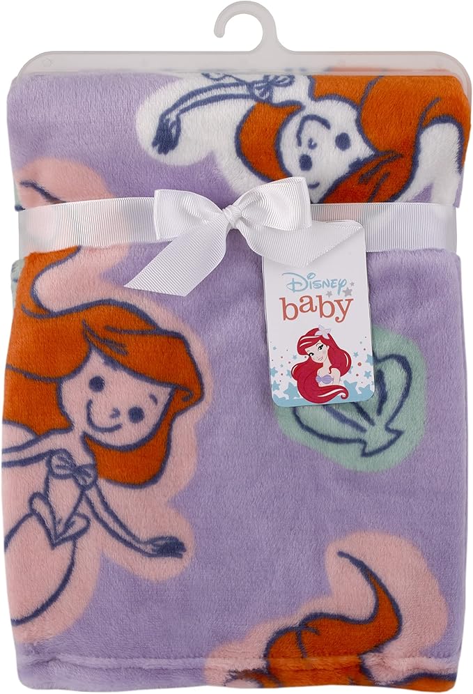 Disney The Little Mermaid Orange, Lavender, Aqua and White Ariel Super Soft Baby Blanket