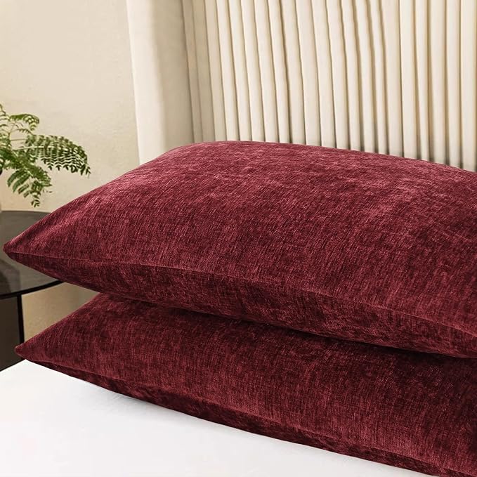 CaliTime Decorative Standard Throw Pillow Covers 26 X 20 Inches Burgundy | Pack of 2, Cozy Chenille Cushion Cases for Sofa Bed Living Room Farmhouse Home