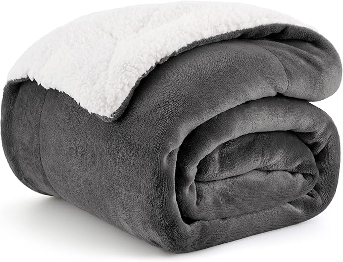 Bedsure GentleSoft Sherpa Fleece Twin Size Blanket for Couch, Non-Heated, Thick and Warm Throw for Women and Men, Soft Fuzzy Plush Twin Blanket for Winter, Charcoal, 60x80 Inches