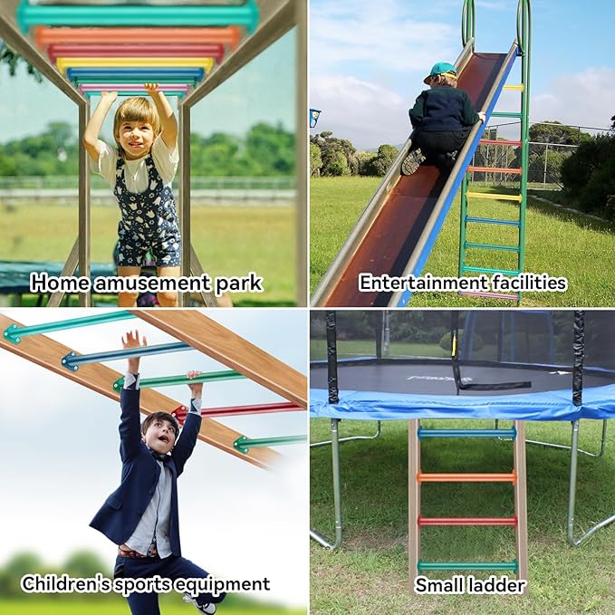 16 Inch 7 Colors Steel Monkey Bars Ladder Rungs Set for Backyards Playground and Children Indoor and Outdoor Climbing Kit (7 Pack)