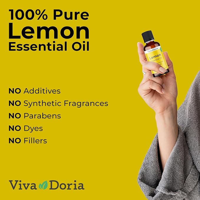 Viva Doria 100% Pure Lemon Essential Oil, Undiluted, Food Grade, USA Lemon Oil, 30 mL (1 Fl Oz)