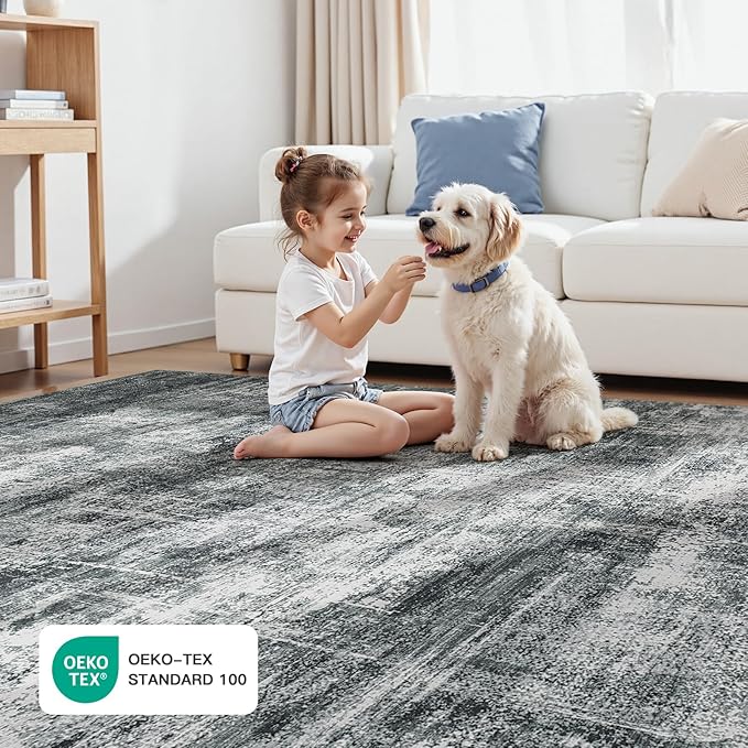 Lofus 5x7 Area Rug for Living Room, Abstract Washable Non-Slip Rugs, Grey | Neutral Modern Carpet for Bedroom, Dining Room, Home Office Nursery, Stain Resistant, Low Pile, Non-Shedding Modern Rug
