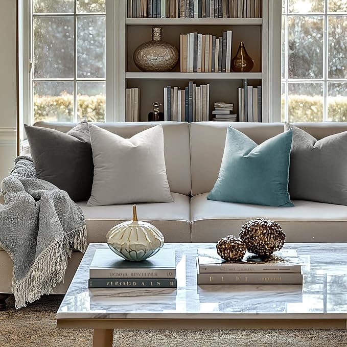 MIULEE Velvet Throw Pillow Covers 22x22 Inch Pack of 2 Medium Gray | Soft Solid Decorative Pillow Covers, Modern Luxury Home Decor, for Couch Chair Sofa Bedroom Livingroom